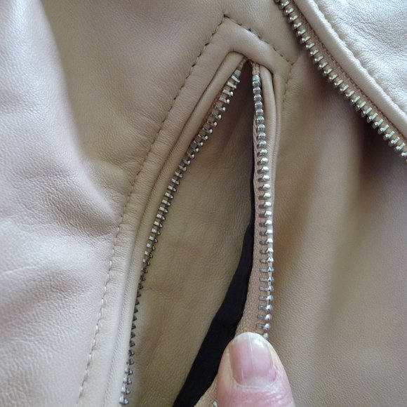 UTERQUE LAMBSKIN ROSEPETALS/BEIGE LEATHER BIKER JACKET SIZE SMALL NEW NO TAGS - Picture 11 of 15